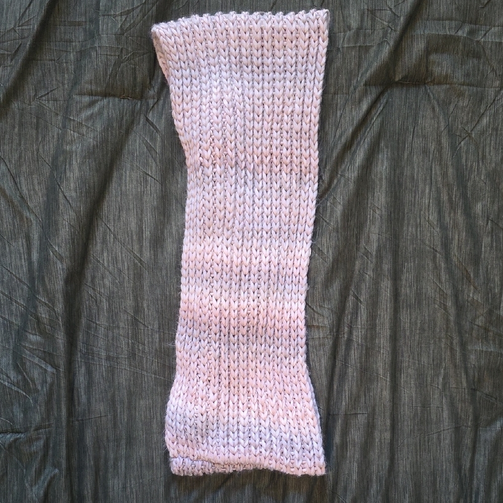 Chunky Soft Knit Scarf in Muted Pink, Grey And Cream. - Picture 2 of 2